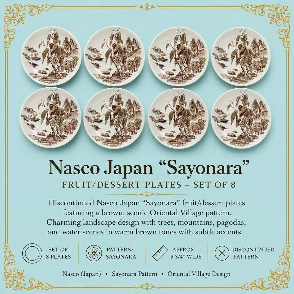 Nasco Japan Sayonara Pattern Fruit Dessert Plates Set of 8